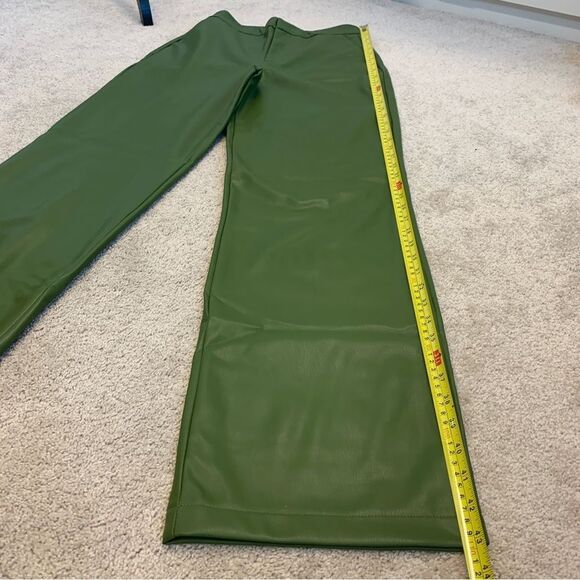 Zara olive green faux leather full length high waisted pants Sz S NWT bloggers - Picture 15 of 16